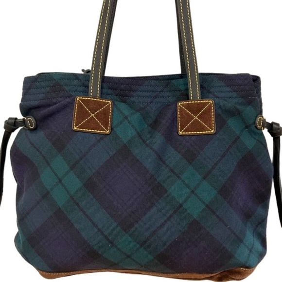 EUC!  Dooney & Bourke Women's Tartan Victoria Tote Bag Green/Blue Plaid - Picture 5 of 15